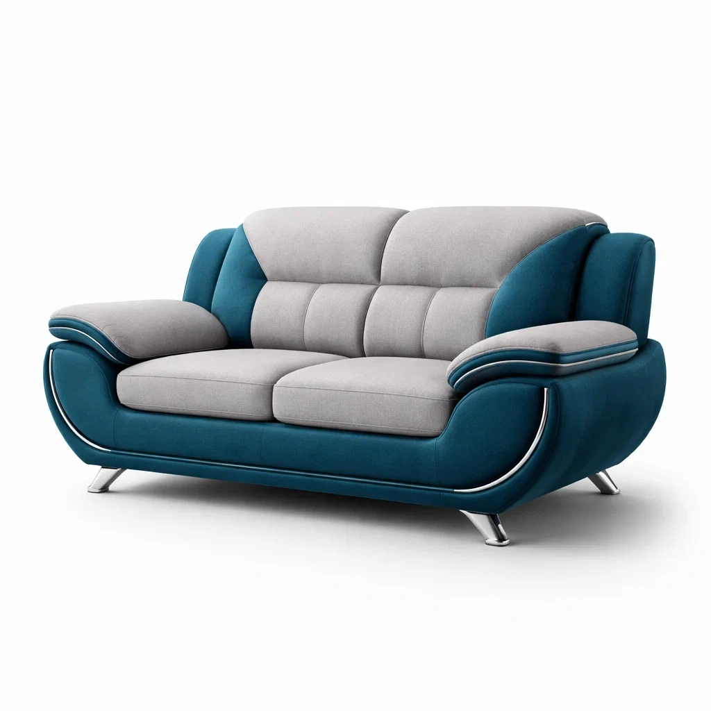 Divano in Tessuto Poliestere Blu Grigio con Struttura in Metallo-TRENDYSANCTUARYLIVING