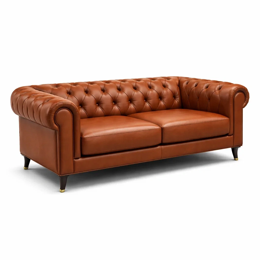 Divano in Pelle Marrone con Gambe in Legno 3 Posti-TRENDYSANCTUARYLIVING