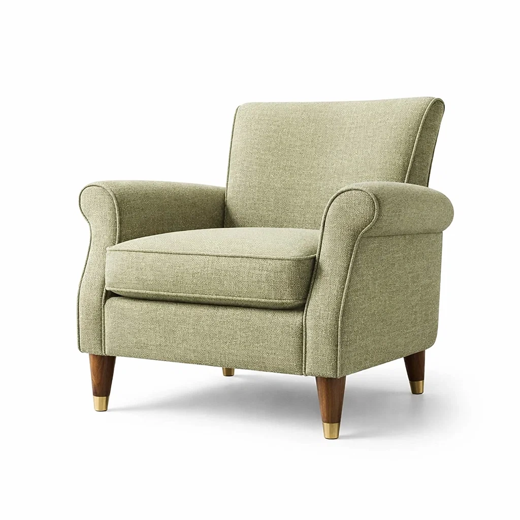 Poltrona in Tessuto Poliestere Verde con Gambe in Legno-TRENDYSANCTUARYLIVING