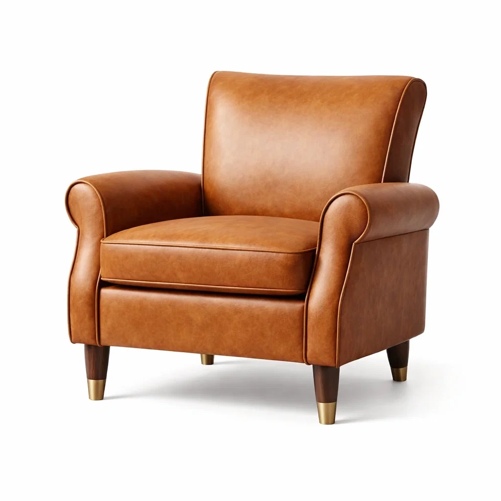 Poltrona in Pelle Sintetica Marrone con Gambe in Legno-TRENDYSANCTUARYLIVING