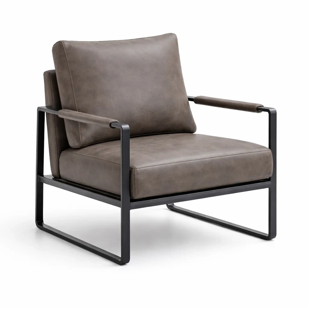 Poltrona in Metallo e Pelle Sintetica Marrone con Braccioli-TRENDYSANCTUARYLIVING