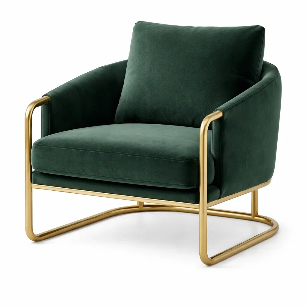 Poltrona in Velluto con Struttura in Acciaio Dorato-TRENDYSANCTUARYLIVING