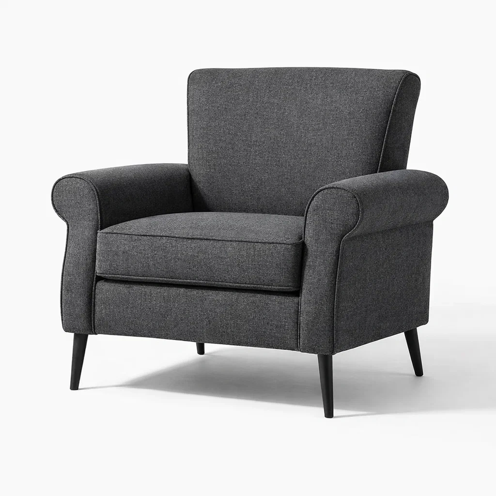 Poltrona in Tessuto Grigio con Gambe in Legno-TRENDYSANCTUARYLIVING