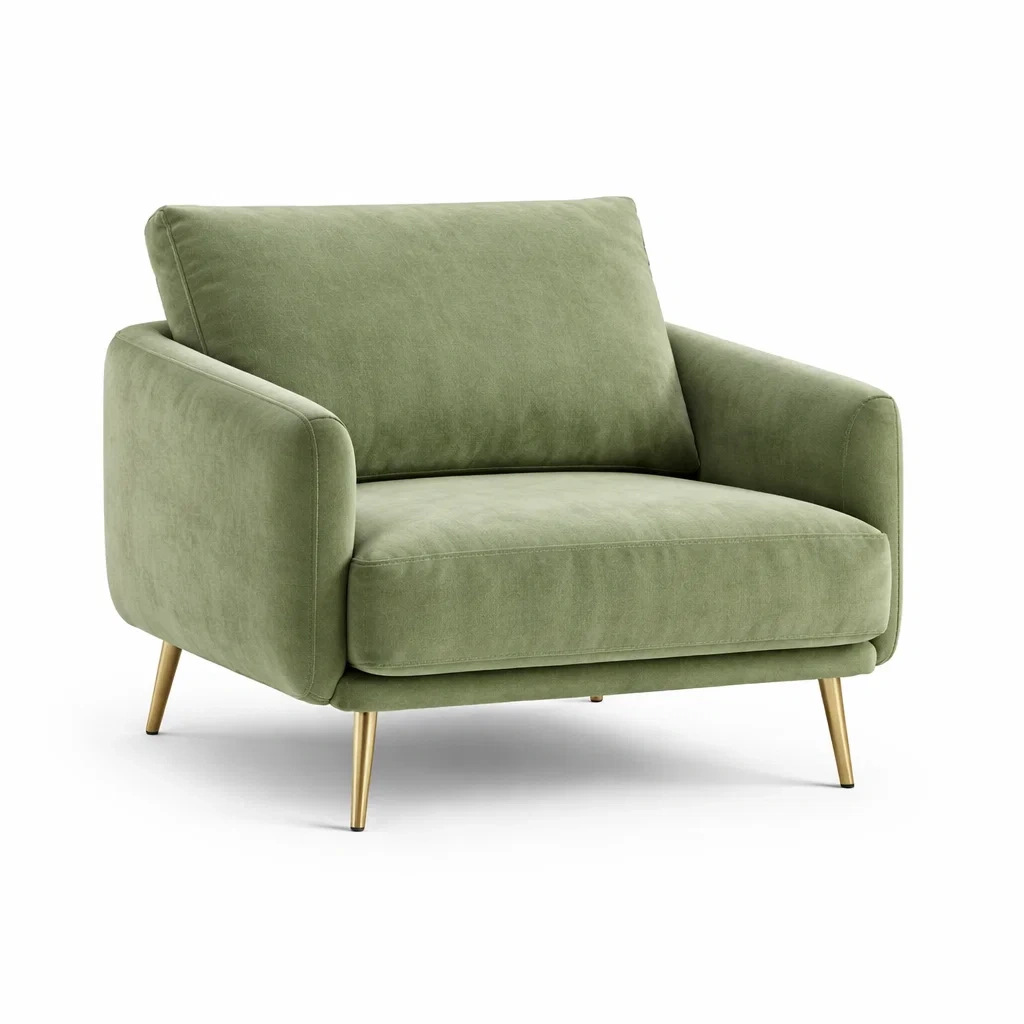 Poltrona in Velluto Verde con Gambe in Metallo-TRENDYSANCTUARYLIVING