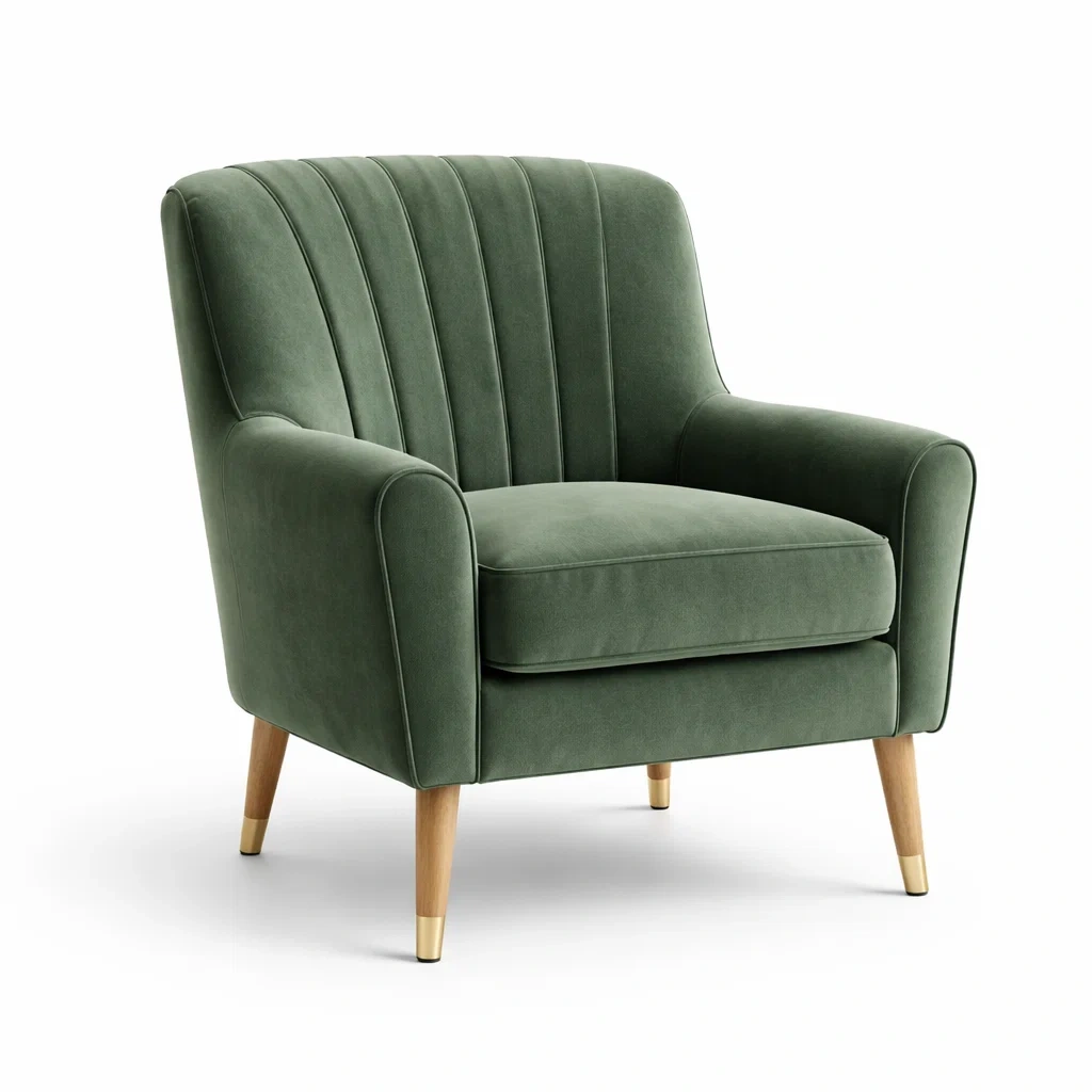 Poltrona in Velluto Verde con Gambe in Legno-TRENDYSANCTUARYLIVING