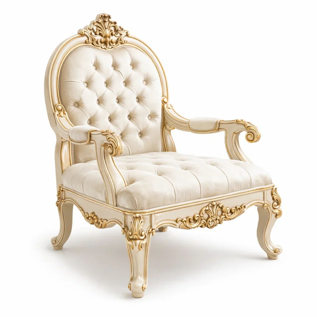 Poltrona in Legno con Rivestimento in Tessuto Beige-TRENDYSANCTUARYLIVING