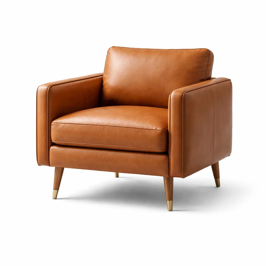 Poltrona in Pelle Sintetica Cammello con Gambe in Legno-TRENDYSANCTUARYLIVING