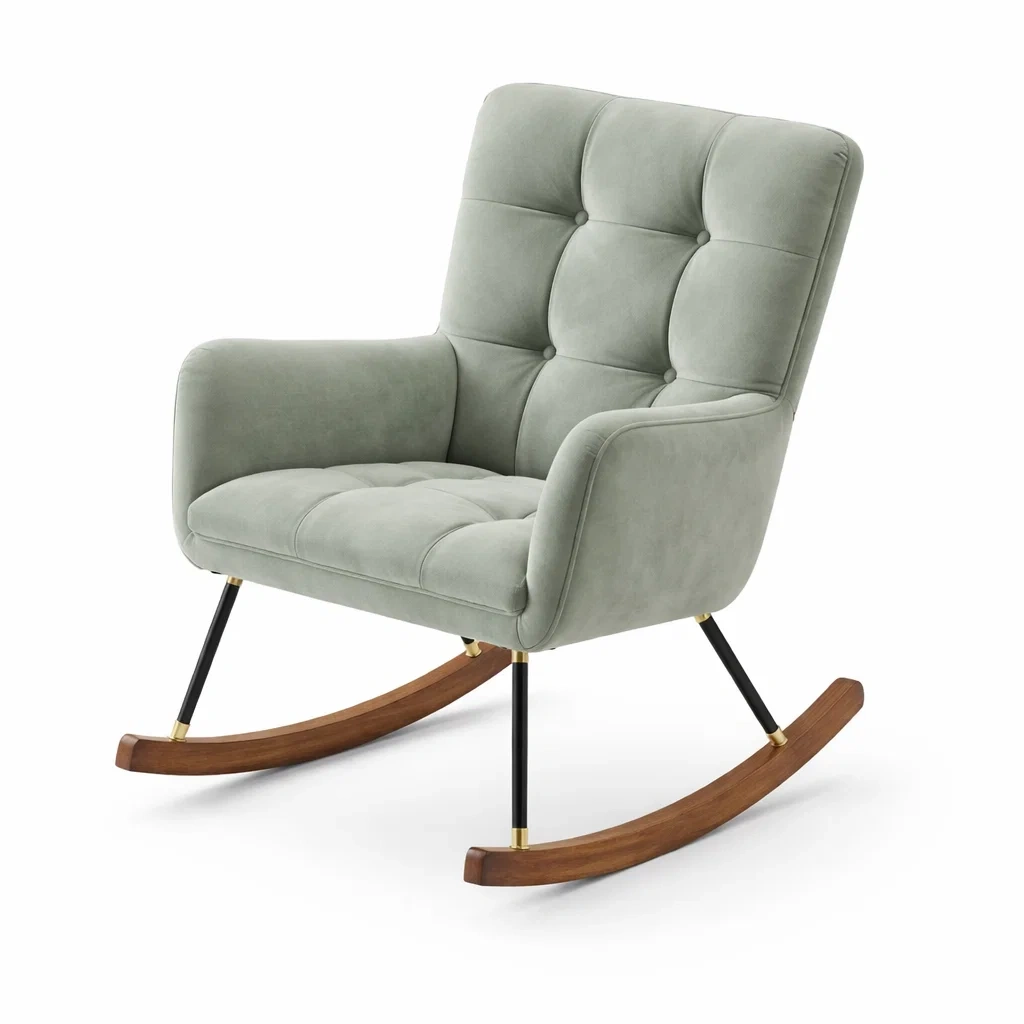 Sedia a dondolo in Tessuto Grigio Verde-TRENDYSANCTUARYLIVING