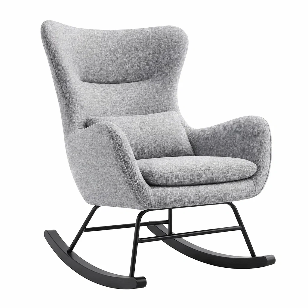 Sedia a dondolo in Tessuto con Base in Metallo Nero-TRENDYSANCTUARYLIVING