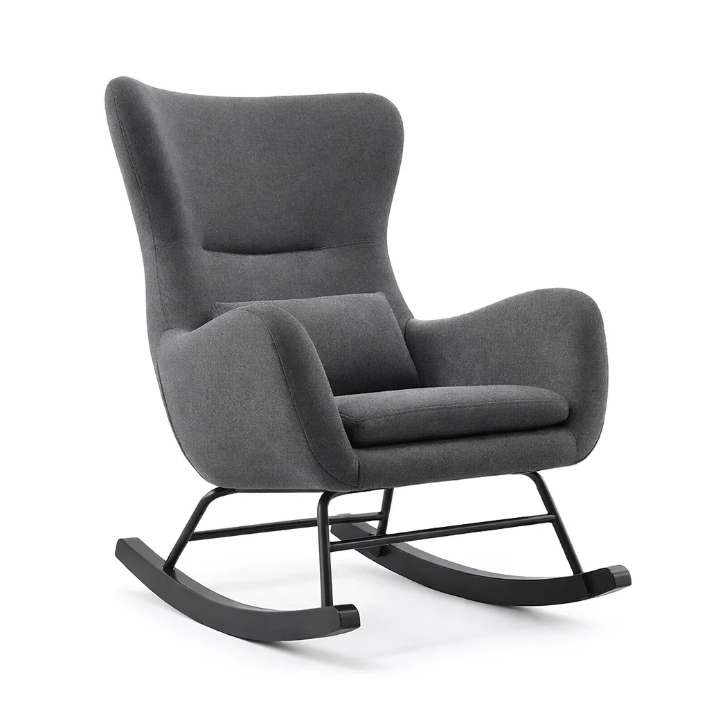 Sedia a dondolo in Tessuto Grigio con Struttura in Metallo-TRENDYSANCTUARYLIVING