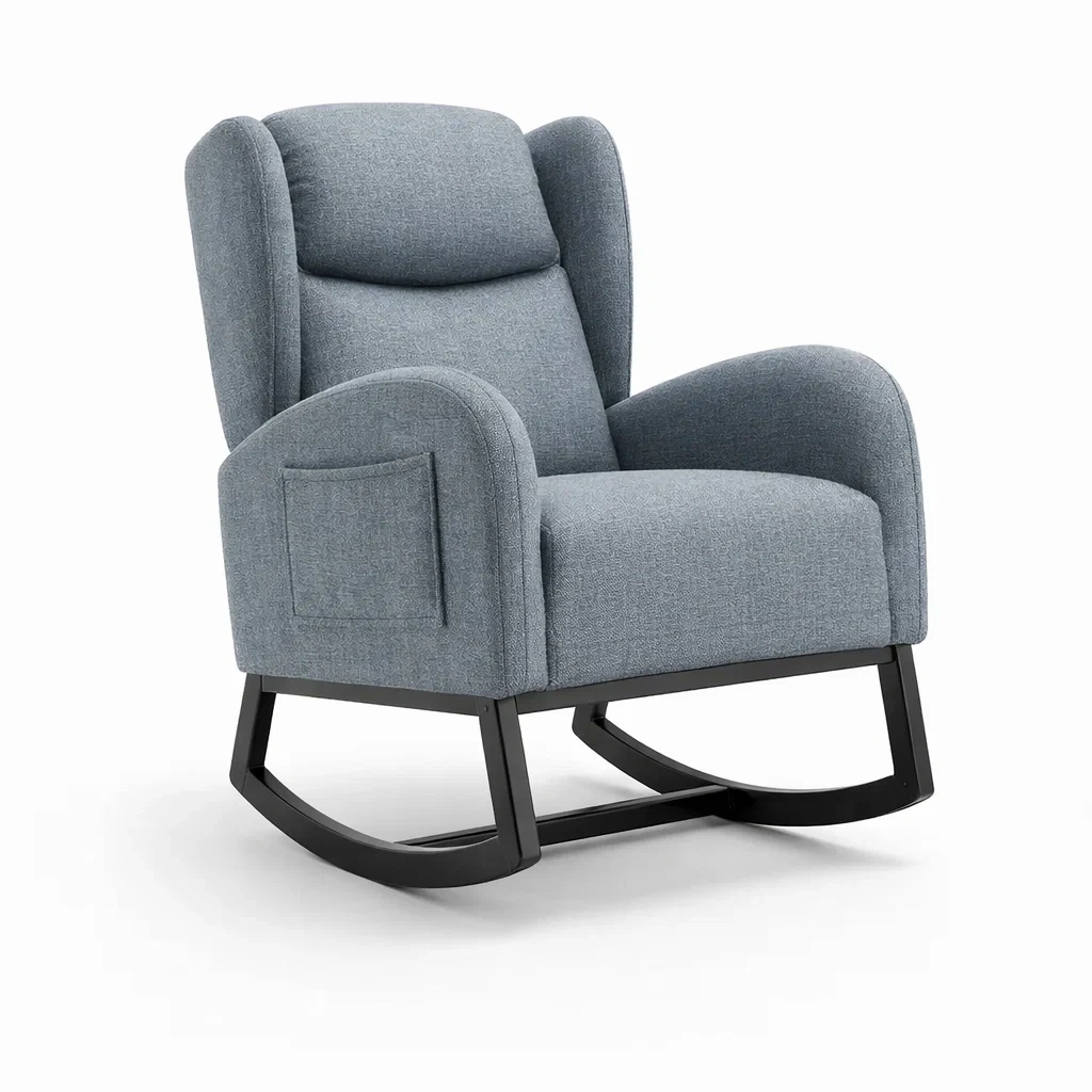 Sedia a dondolo in Tessuto Grigio-TRENDYSANCTUARYLIVING