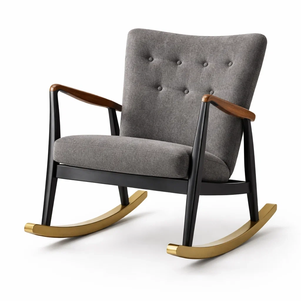 Sedia a dondolo in Metallo e Tessuto Poliestere Grigio-TRENDYSANCTUARYLIVING