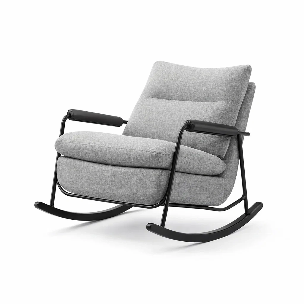 Sedia a dondolo in Tessuto e Metallo Grigio-TRENDYSANCTUARYLIVING