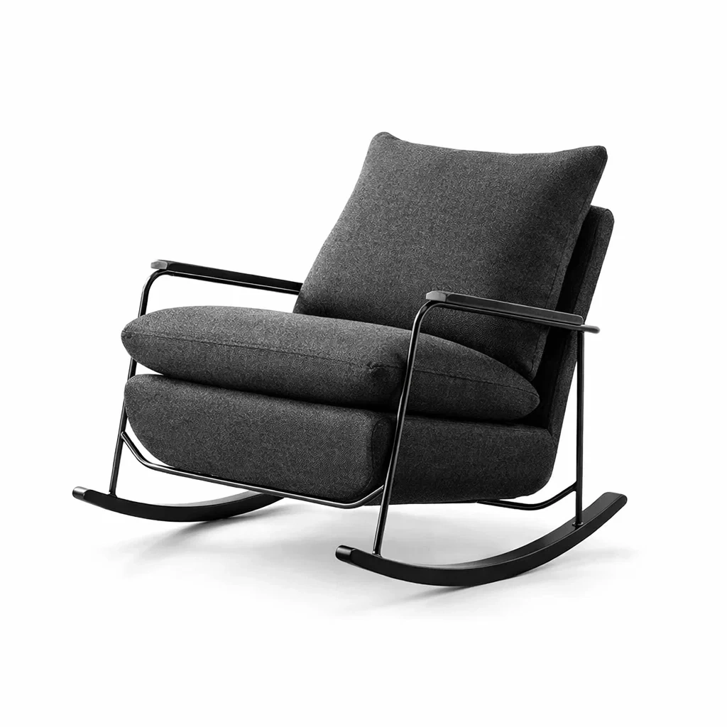 Sedia a dondolo in Tessuto Antracite con Struttura in Metallo-TRENDYSANCTUARYLIVING