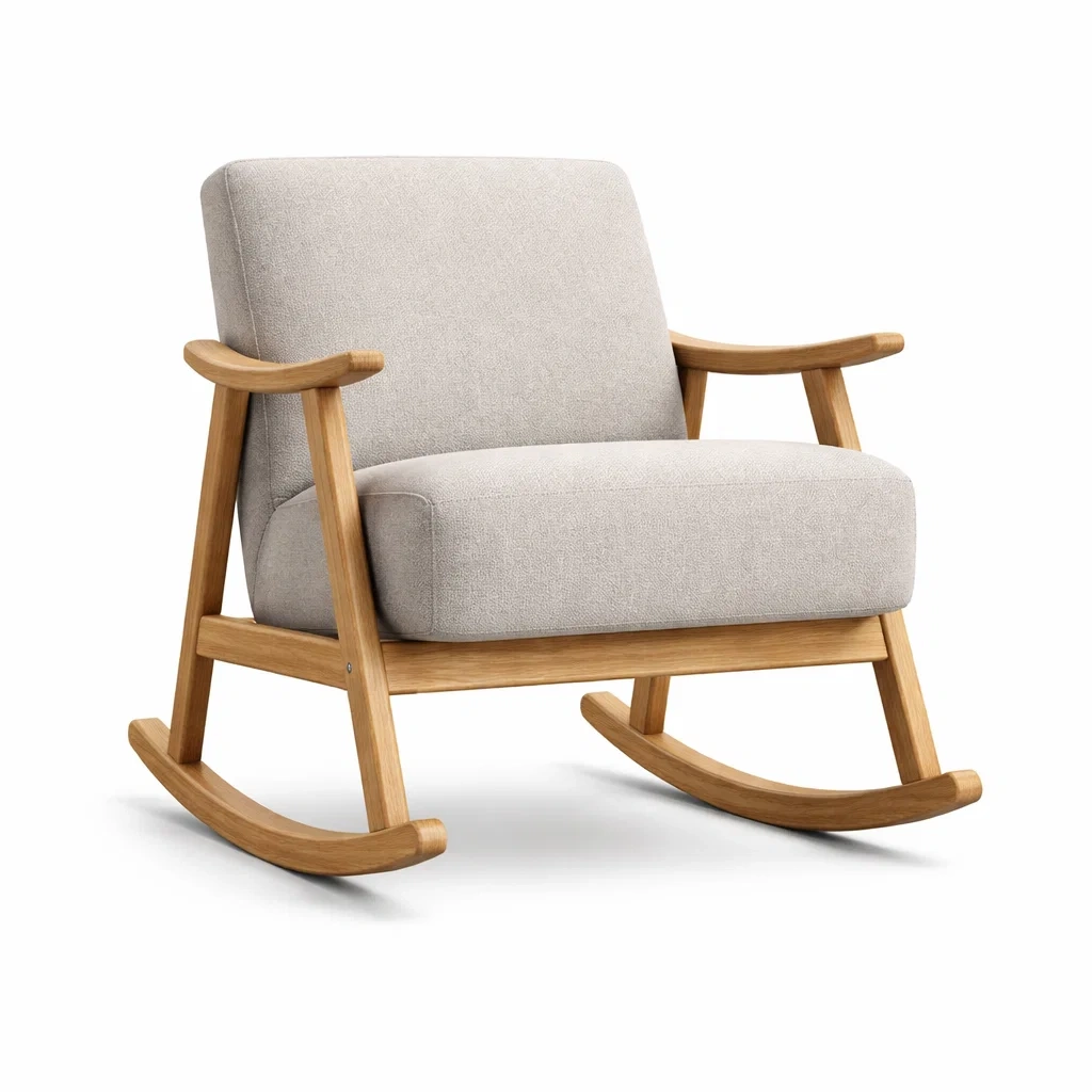 Sedia a dondolo in Legno e Tessuto Beige-TRENDYSANCTUARYLIVING