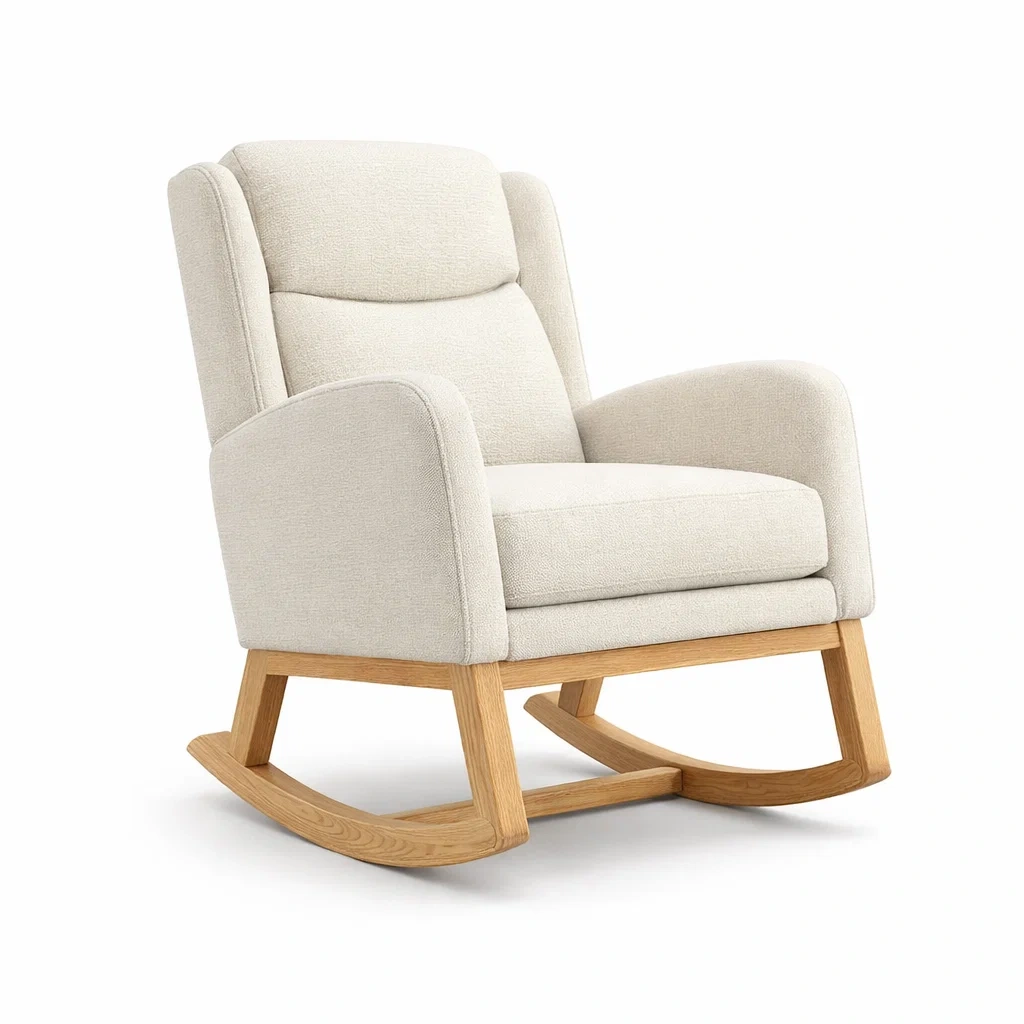 Sedia a dondolo in Tessuto Beige con Base in Rovere-TRENDYSANCTUARYLIVING