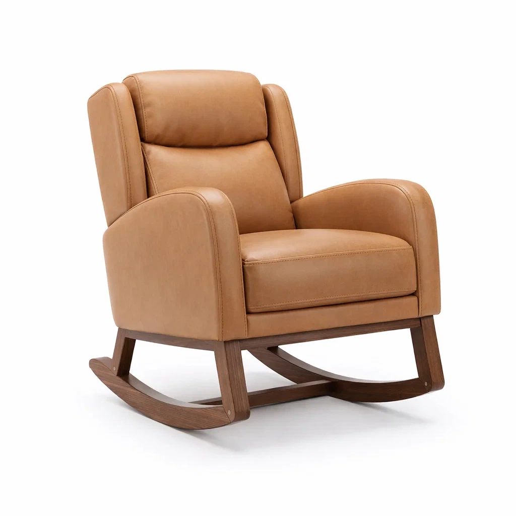 Sedia a dondolo in Pelle PU Marrone con Struttura in Rovere-TRENDYSANCTUARYLIVING