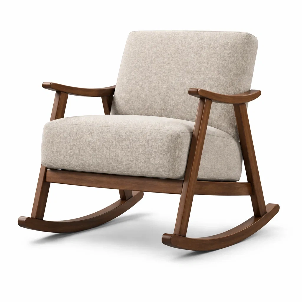 Sedia a dondolo in Legno con Rivestimento in Tessuto Grigio Chiaro-TRENDYSANCTUARYLIVING