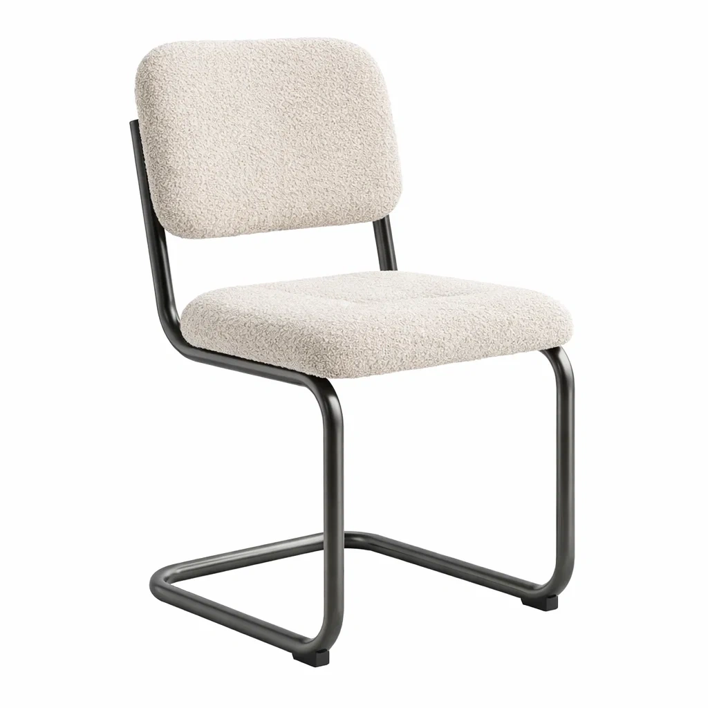 Sedia da pranzo in Metallo con Rivestimento in Tessuto Bouclé Beige-TRENDYSANCTUARYLIVING