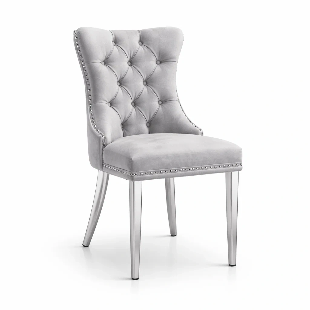 Sedia da pranzo in Velluto Grigio con Gambe in Metallo-TRENDYSANCTUARYLIVING