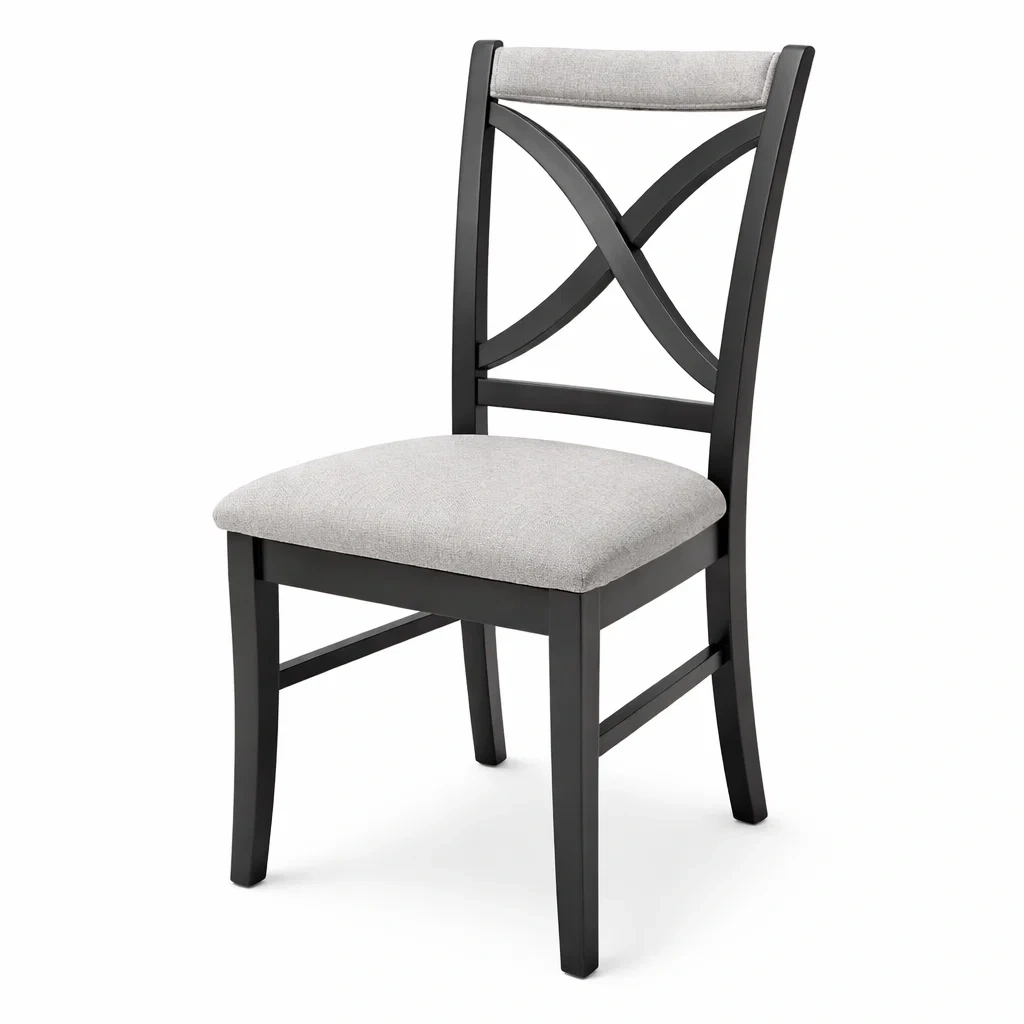 Sedia da pranzo in Legno con Seduta in Poliestere Grigio e Schienale a Croce-TRENDYSANCTUARYLIVING