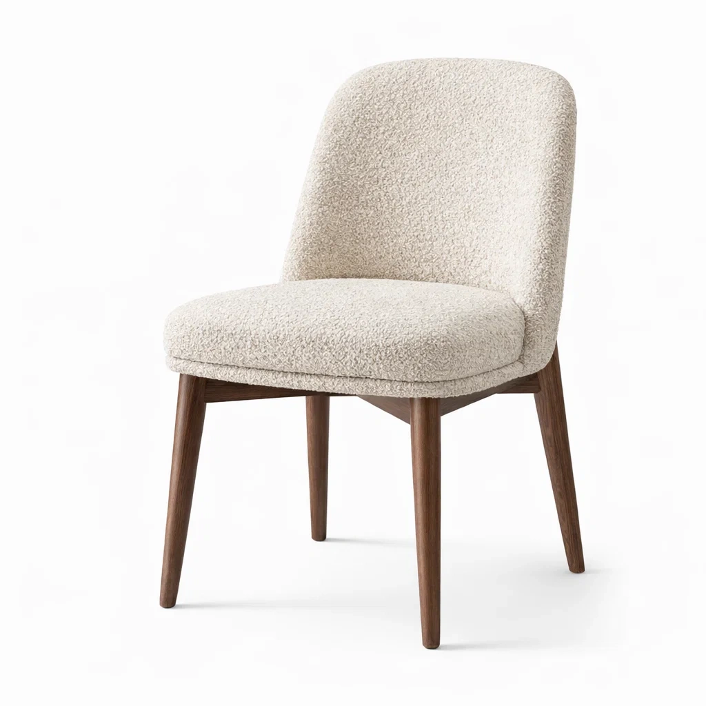 Sedia da pranzo in Legno di Noce e Bouclé Crema-TRENDYSANCTUARYLIVING