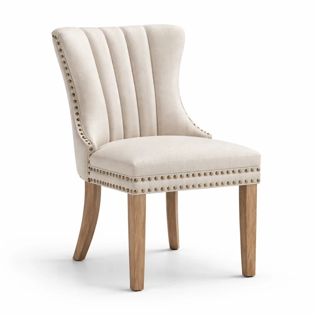 Sedia da pranzo in Legno con Rivestimento in Poliestere Beige-TRENDYSANCTUARYLIVING