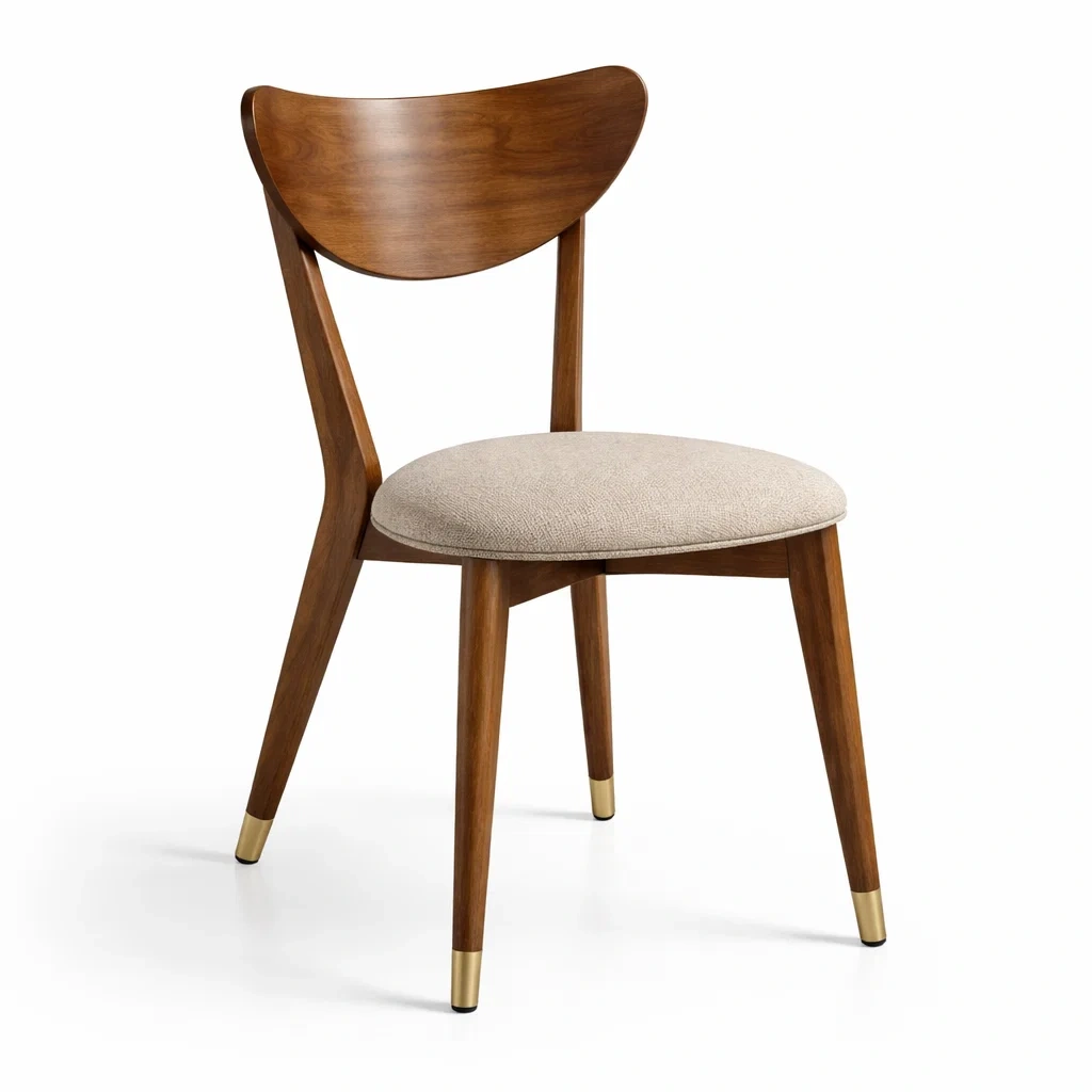 Sedia da pranzo in Legno Massello con Seduta in Poliestere Beige-TRENDYSANCTUARYLIVING