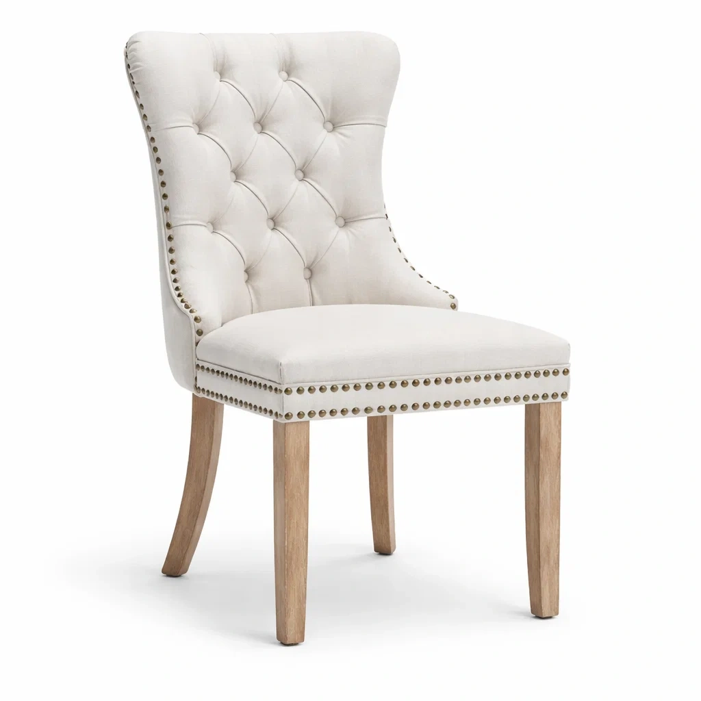 Sedia da pranzo in Lino con Gambe in Legno e Dettagli in Metallo-TRENDYSANCTUARYLIVING