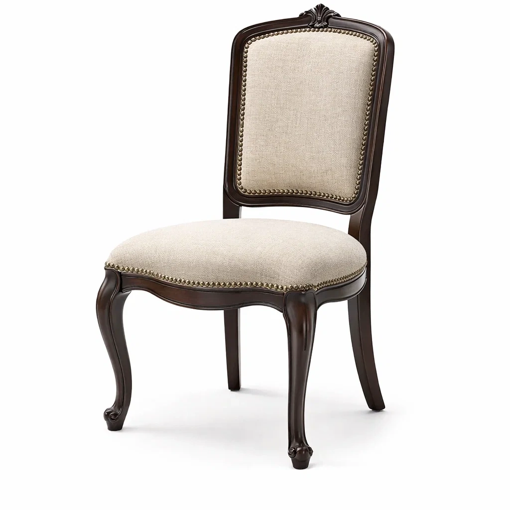 Sedia da pranzo in Legno Massiccio con Seduta Imbottita in Lino Beige-TRENDYSANCTUARYLIVING