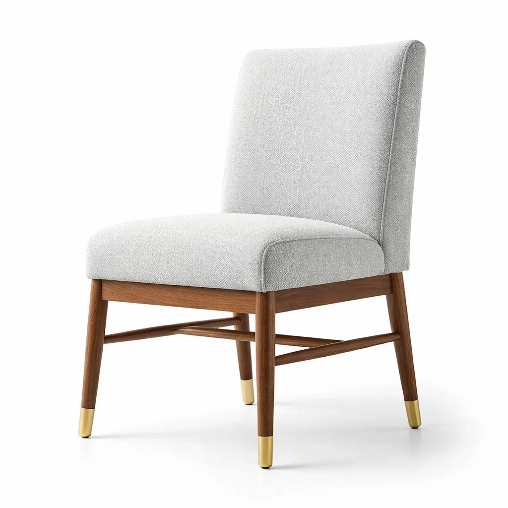 Sedia da pranzo in Tessuto con Gambe in Noce e Puntali in Ottone-TRENDYSANCTUARYLIVING