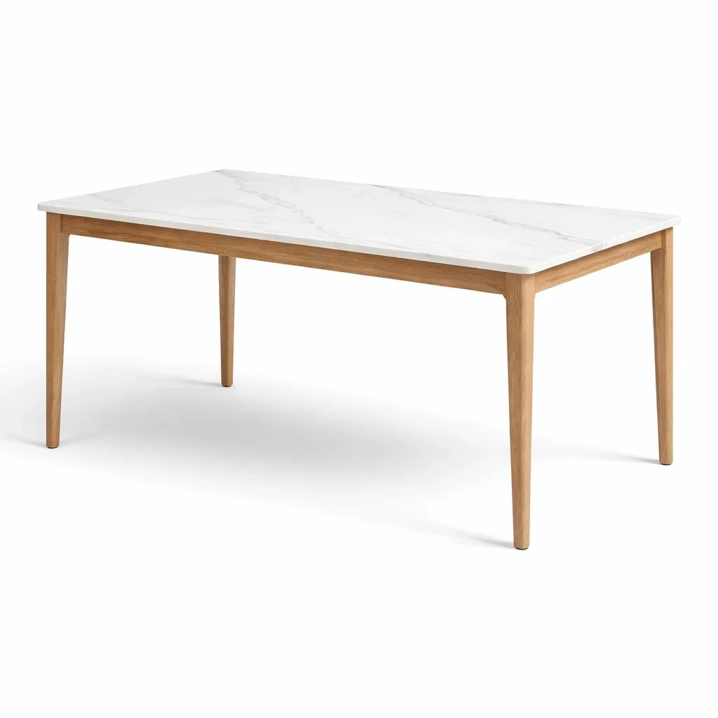 Tavolo Rettangolare in Marmo e Legno 160x90x75 cm Bianco Naturale-TRENDYSANCTUARYLIVING