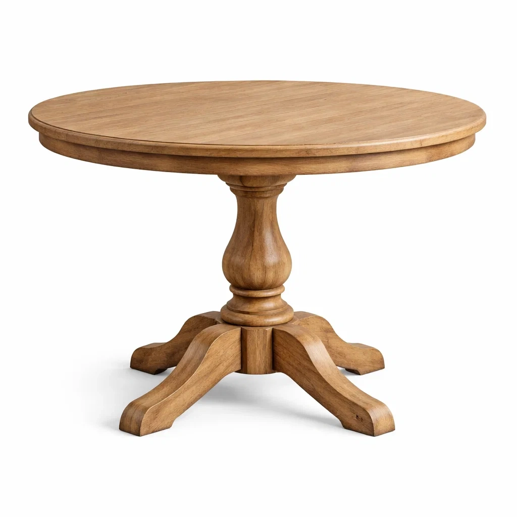 Tavolo Rotondo in Legno di Rovere con Base Scolpita-TRENDYSANCTUARYLIVING