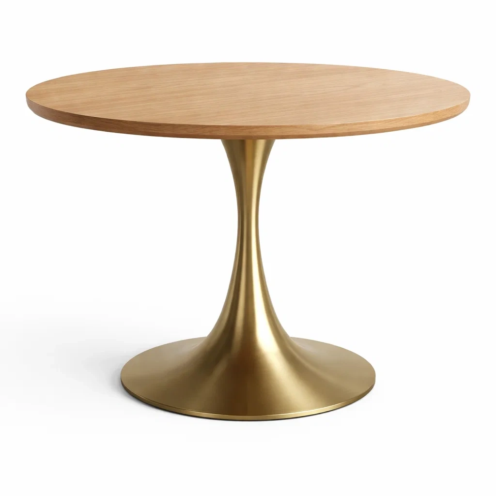 Tavolo Rotondo in Rovere e Metallo Verniciato Oro-TRENDYSANCTUARYLIVING