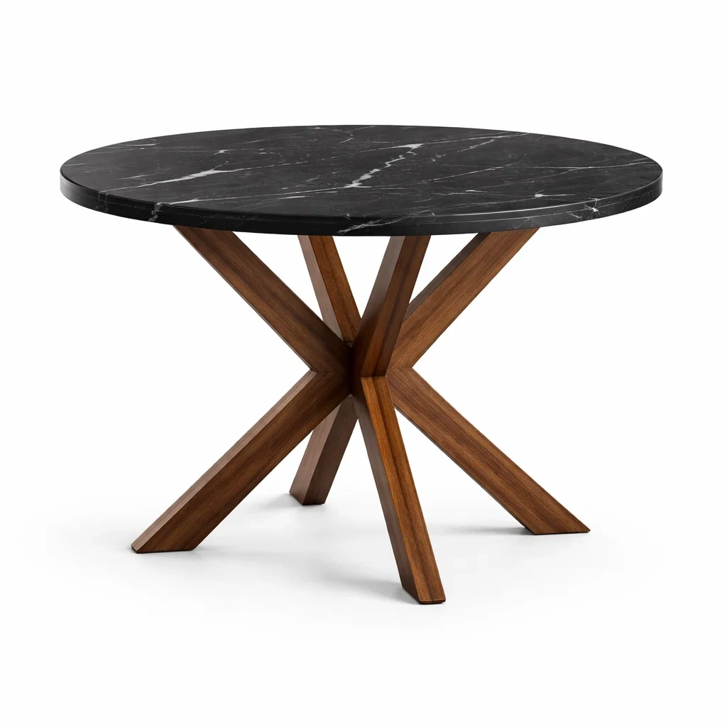 Tavolo Rotondo in Marmo e Legno Massello-TRENDYSANCTUARYLIVING