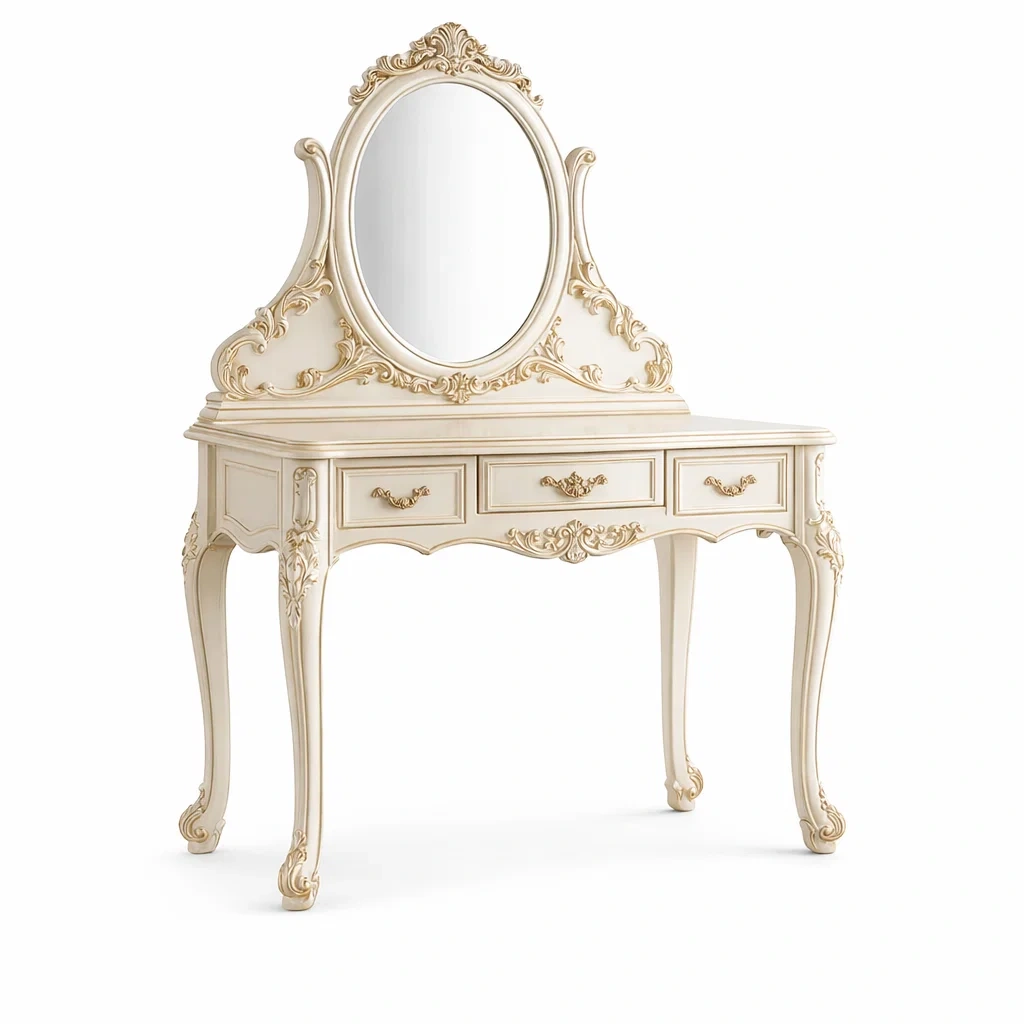 Toeletta in Legno con Specchio Ovale Crema-TRENDYSANCTUARYLIVING