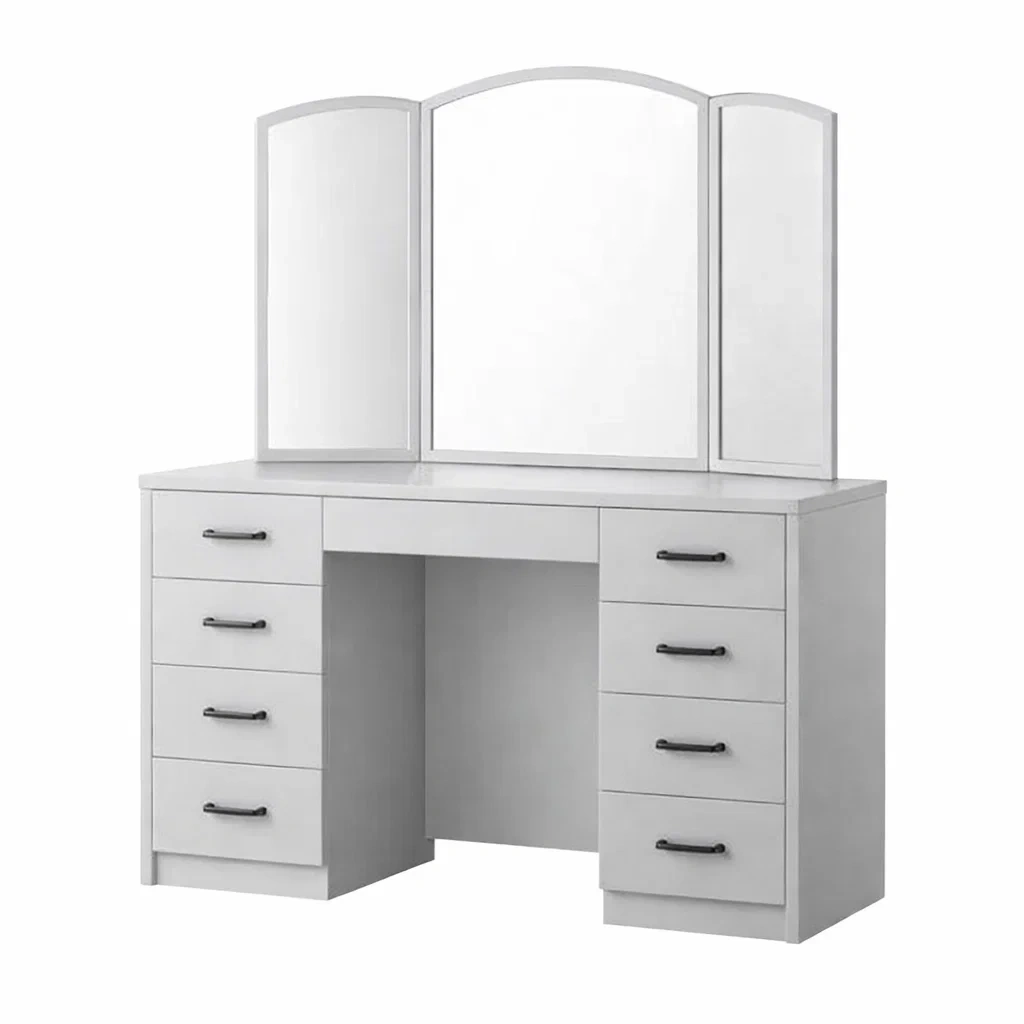 Toeletta in MDF con Specchio e 8 Cassetti Bianco-TRENDYSANCTUARYLIVING