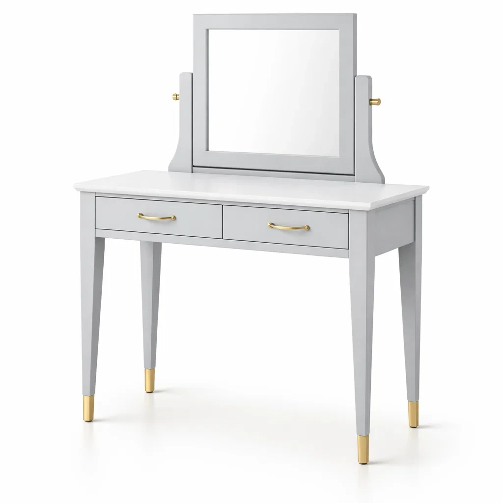 Toeletta con Specchio e Cassetti in Legno Grigio-TRENDYSANCTUARYLIVING