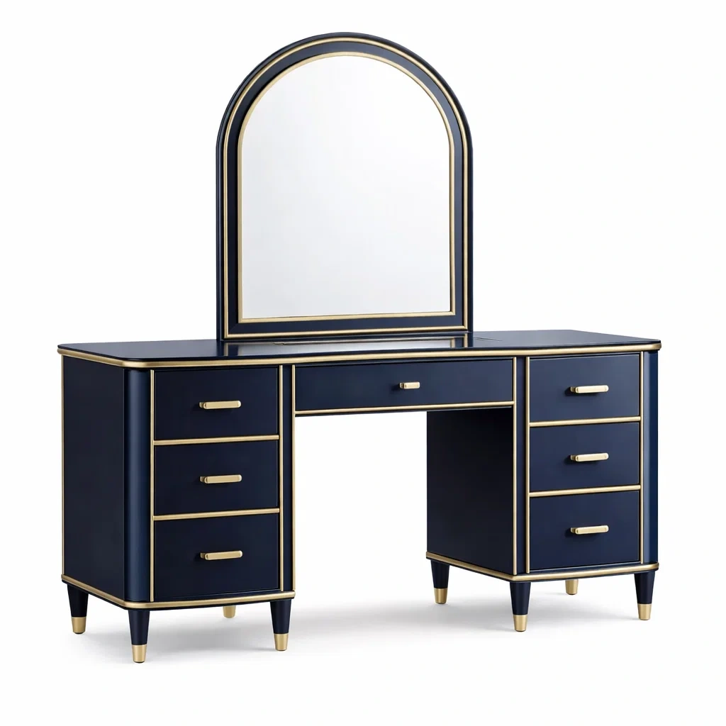 Toeletta in Legno MDF con Specchio e Finiture Dorate-TRENDYSANCTUARYLIVING