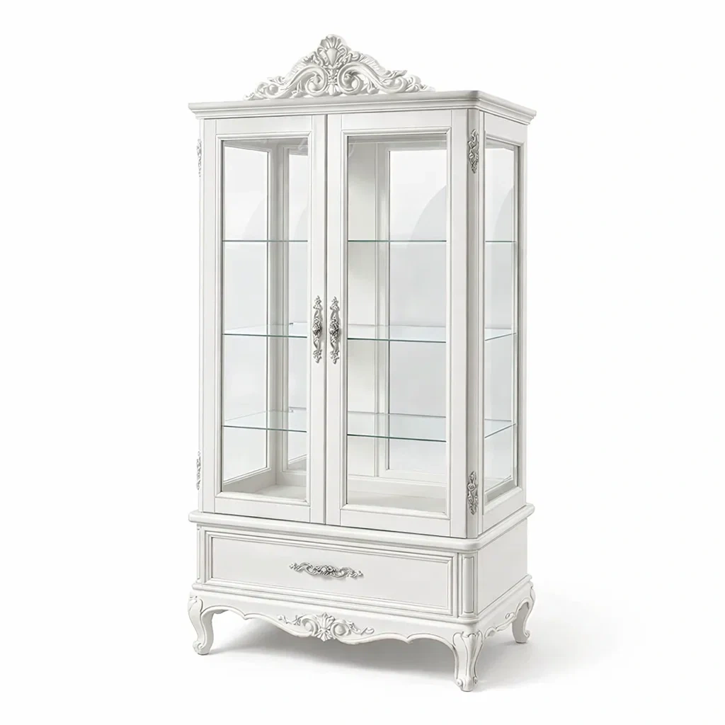 Vetrina in Legno e Vetro Temperato Bianca con Cassetto-TRENDYSANCTUARYLIVING