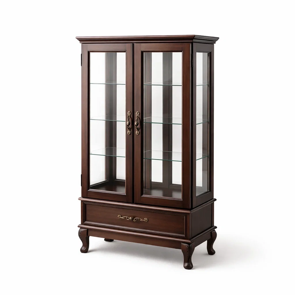 Vetrina in Legno con Porte in Vetro Temperato e Cassetto 60x40x130 cm Marrone-TRENDYSANCTUARYLIVING