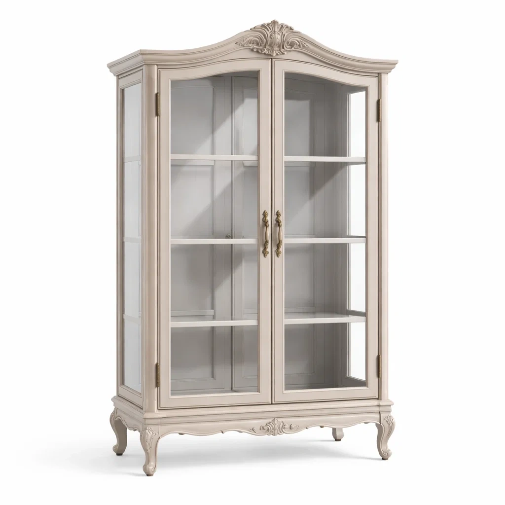 Vetrina in Legno con Ripiani in Vetro Temperato Beige-TRENDYSANCTUARYLIVING