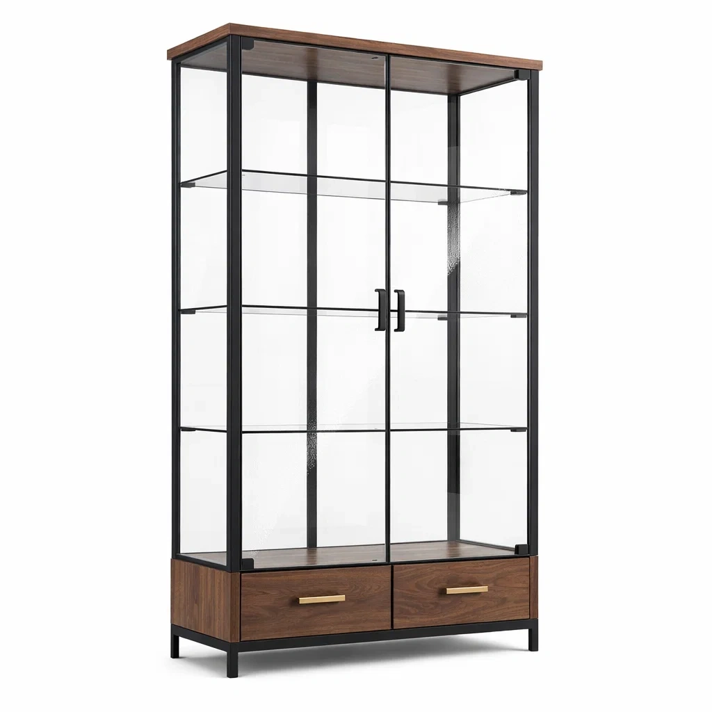 Vetrina in Metallo e Legno con Vetro Temperato 180x90x40 cm-TRENDYSANCTUARYLIVING