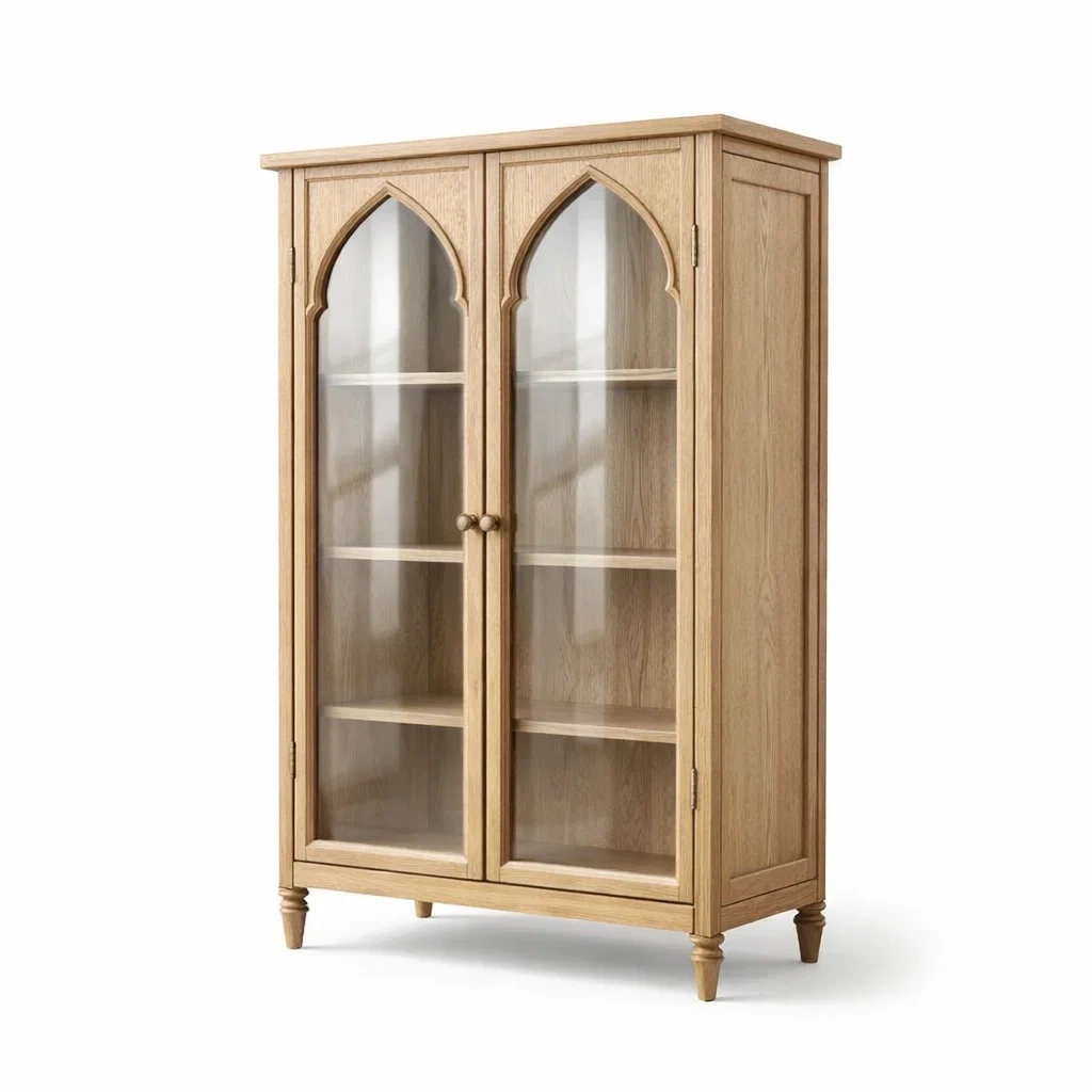 Vetrina in Legno di Quercia con Ante in Vetro Temperato-TRENDYSANCTUARYLIVING