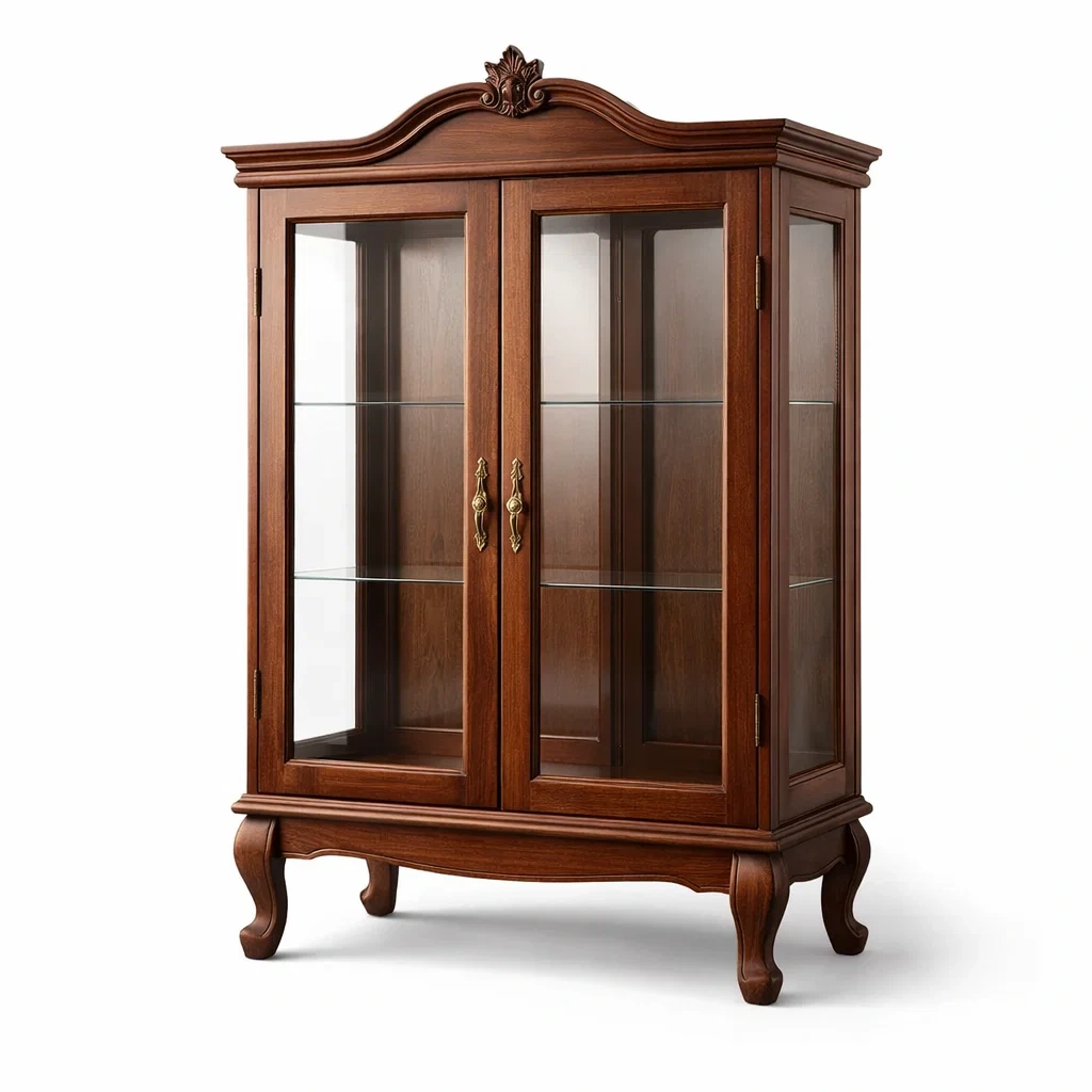 Vetrina in Legno Massello con Ripiani in Vetro Temperato-TRENDYSANCTUARYLIVING