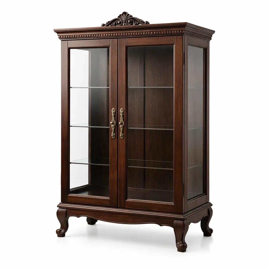 Vetrina in Legno Massello con Porte in Vetro Temperato Marrone-TRENDYSANCTUARYLIVING