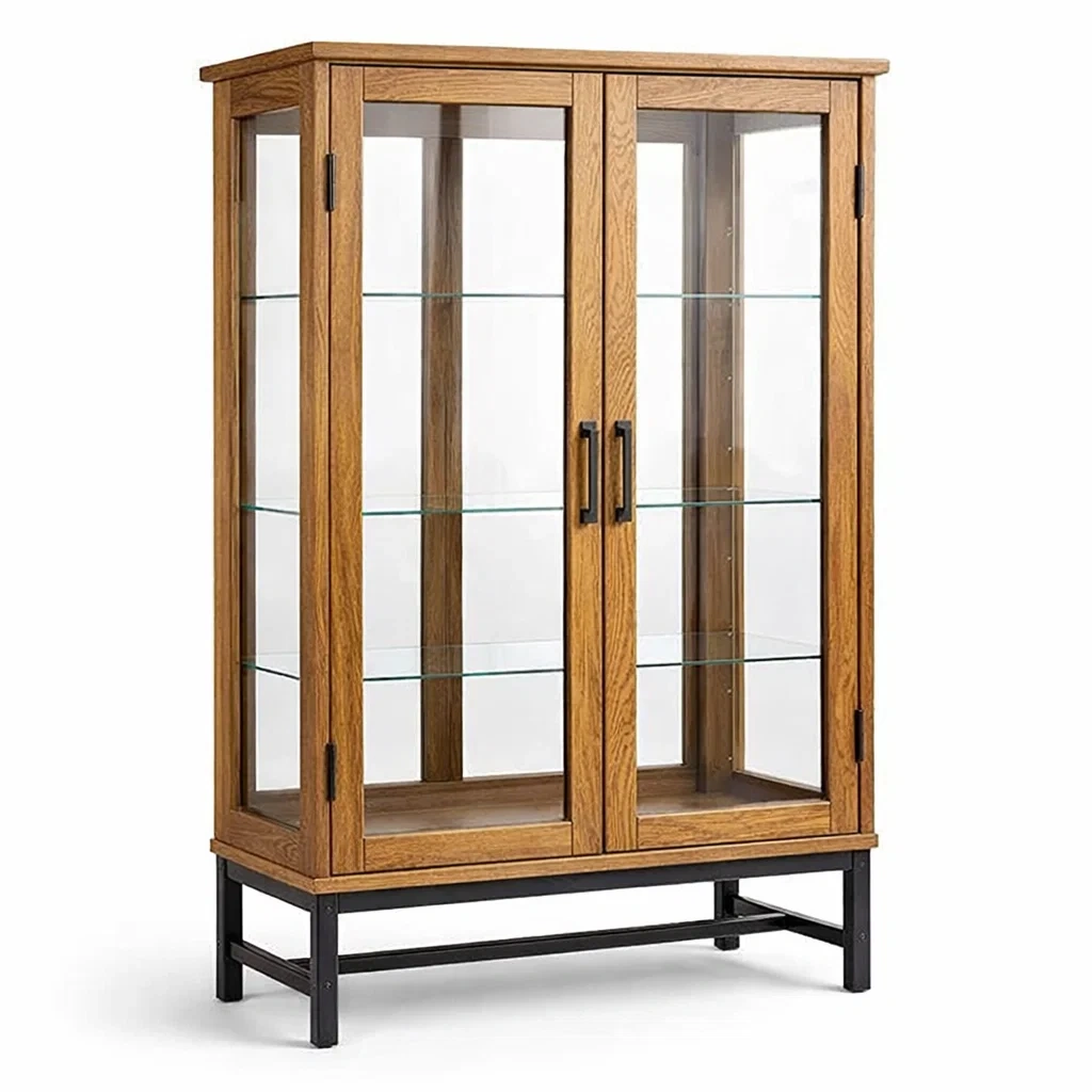 Vetrina in Legno e Vetro Temperato con Base in Metallo-TRENDYSANCTUARYLIVING