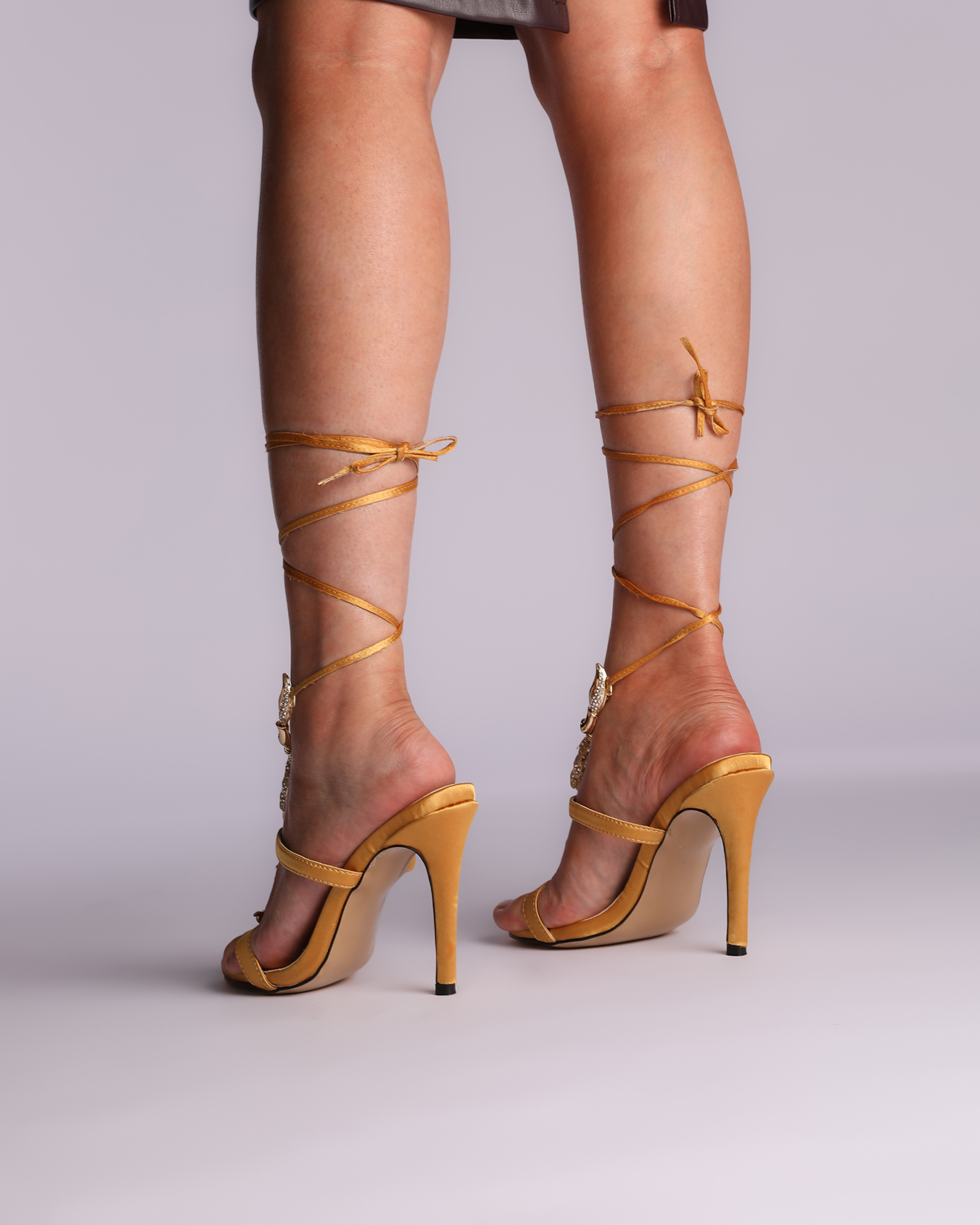 Pia Rhinestone Scorpion Lace Up Sandals In Gold