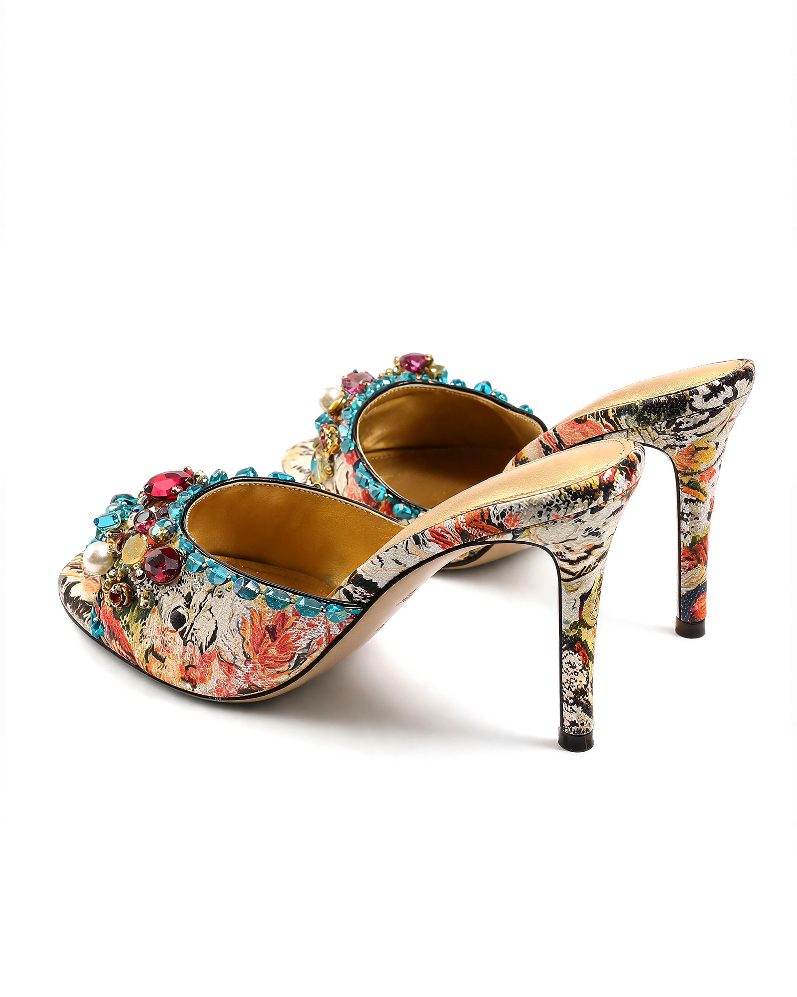Nadiia Rhinestone Print Mules In Multicolor