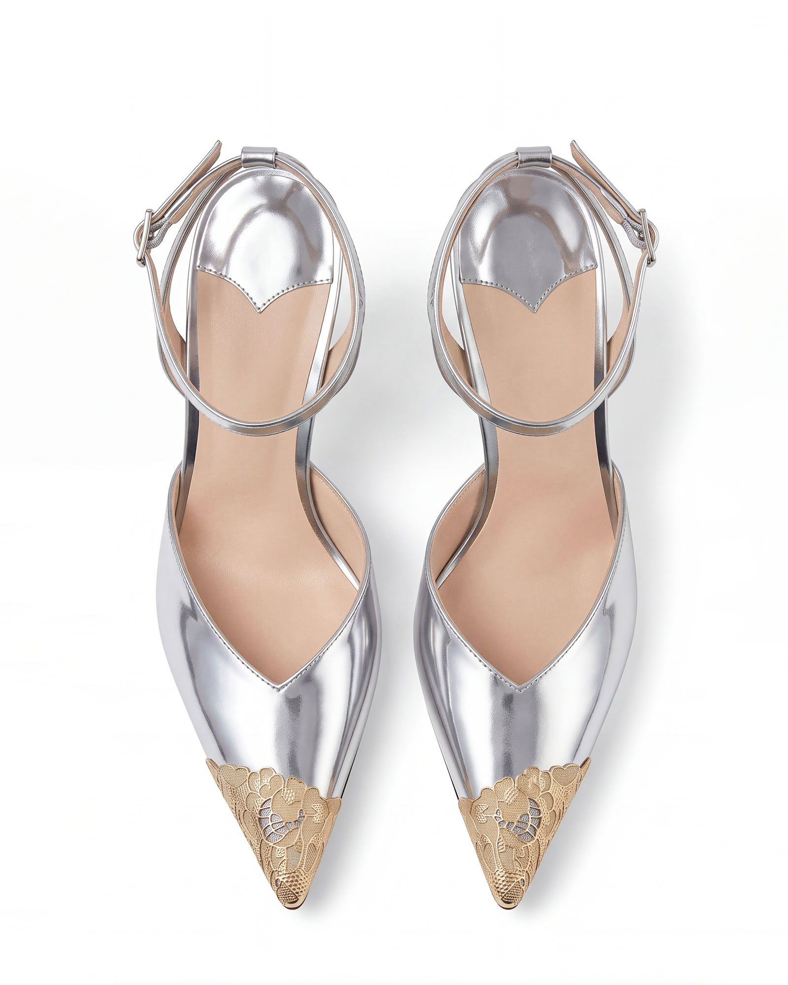 Nada Metallic Strap Pumps In Sliver